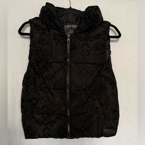 Calvin Klein Performance Black Floral Puffer Vest Zip Away Hood Womens XS